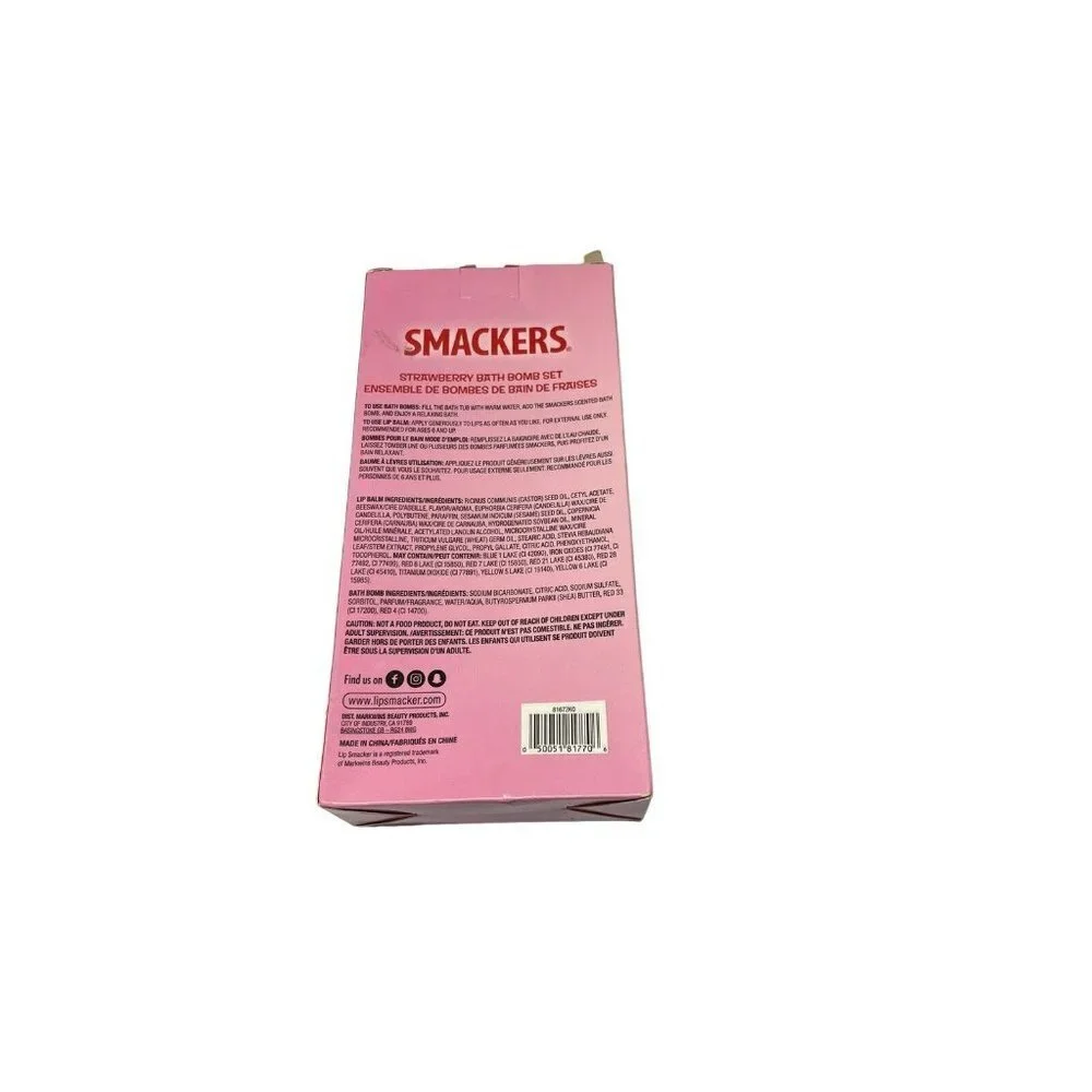 Smackers Strawberry Scented Bath Bomb Flavored Lip Smackers Set Donut Shape New
